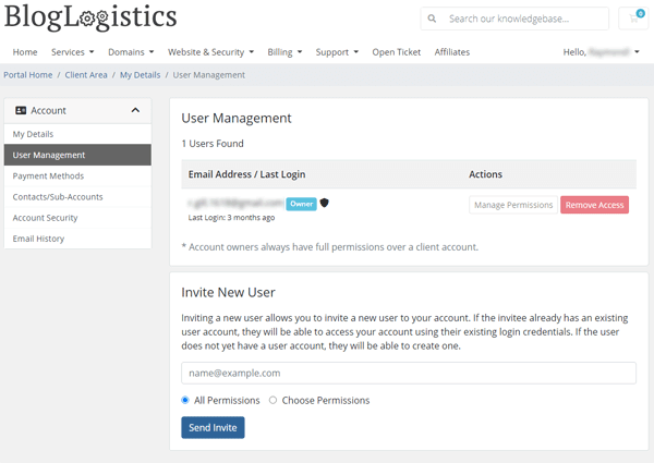 The User Management screen